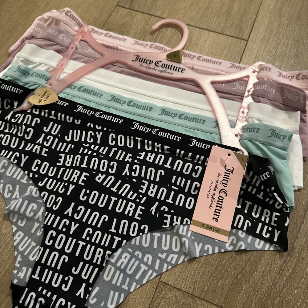 JUICY COUTURE 5 Pack Size L Waistband Logo No Lines Panties Multicolor NEW